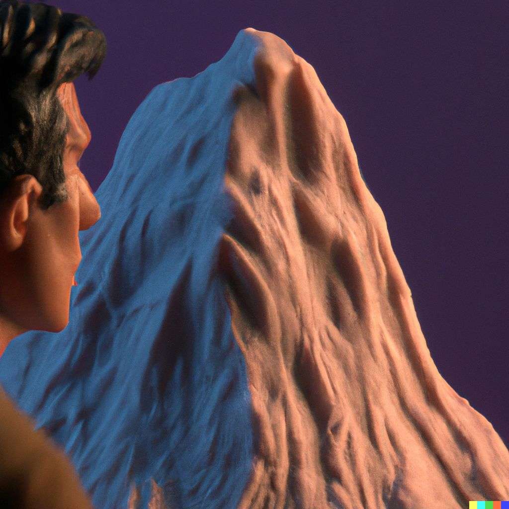 someone gazing at Mount Everest, sculpture made from wax, subsurface scattering